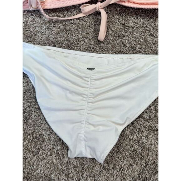 Hollister Swim/VS Pink Bikini Set Mix Match Pink/White Low Rise Knot Front L/M - Picture 9 of 11